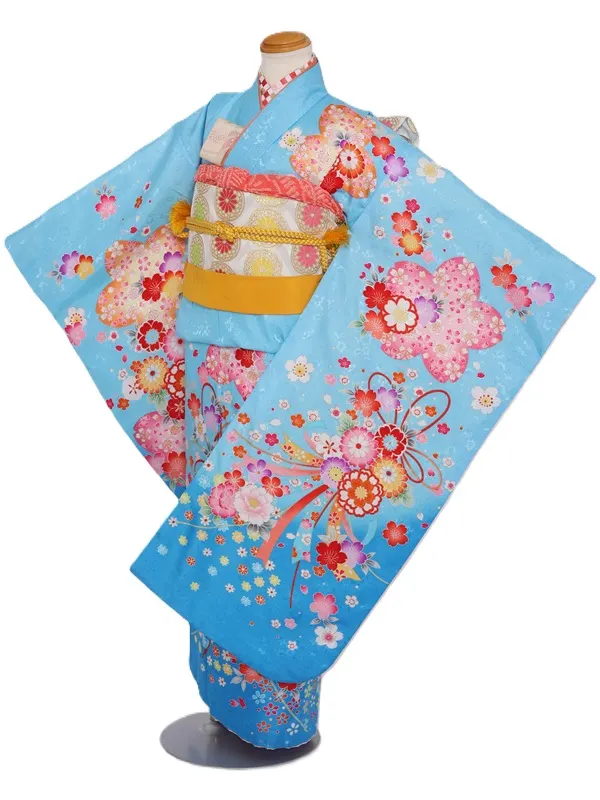 七五三(7歳女児)444/水色ﾋﾟﾝｸ桜