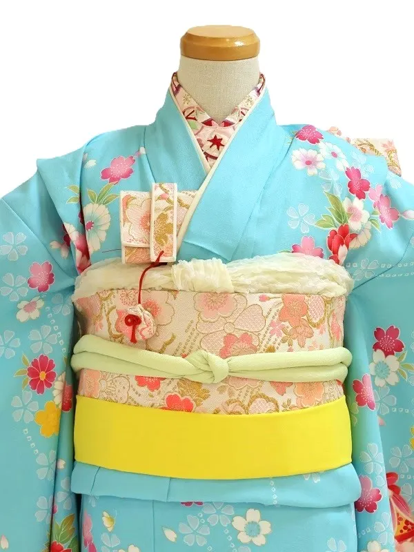 七五三(7歳女児)445/水色うす黄色と紫ぼかし手毬に小花No.1