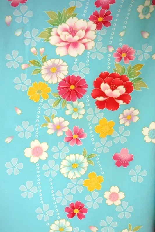 七五三(7歳女児)445/水色うす黄色と紫ぼかし手毬に小花No.1