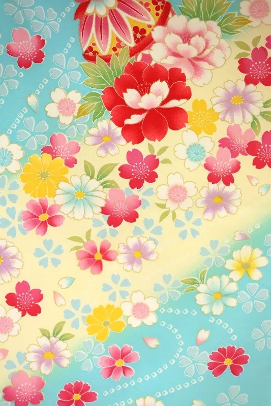 七五三(7歳女児)445/水色うす黄色と紫ぼかし手毬に小花No.1