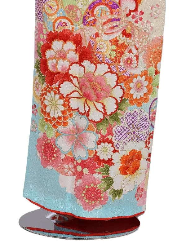 七五三(7歳女児)447/水色うす黄色ぼかし手毬桜牡丹