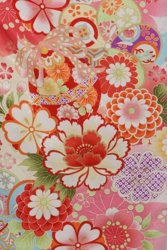 七五三(7歳女児)447/水色うす黄色ぼかし手毬桜牡丹