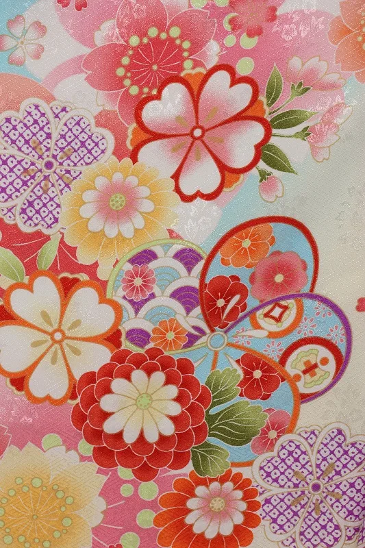 七五三(7歳女児)447/水色うす黄色ぼかし手毬桜牡丹