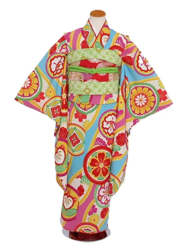 七五三(7歳女児)457/ﾋﾟﾝｸと水色丸紋柄