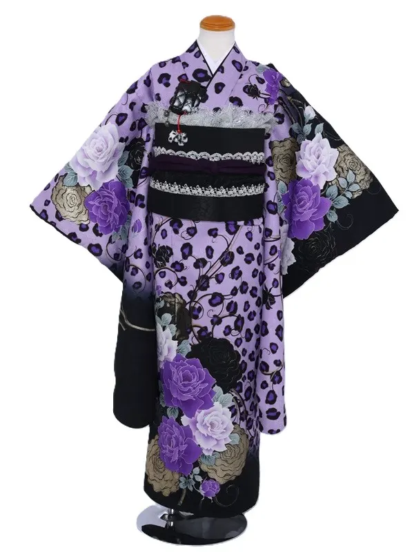 七五三(7歳女児)458/紫ﾚｵﾊﾟｰﾄﾞ柄にﾊﾞﾗ