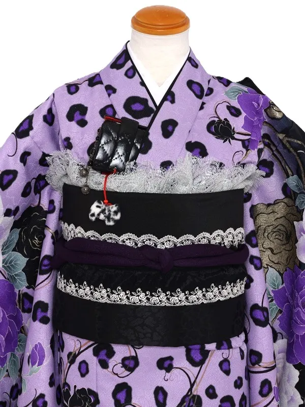 七五三(7歳女児)458/紫ﾚｵﾊﾟｰﾄﾞ柄にﾊﾞﾗ