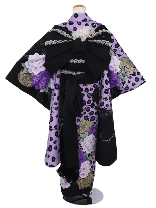 七五三(7歳女児)458/紫ﾚｵﾊﾟｰﾄﾞ柄にﾊﾞﾗ