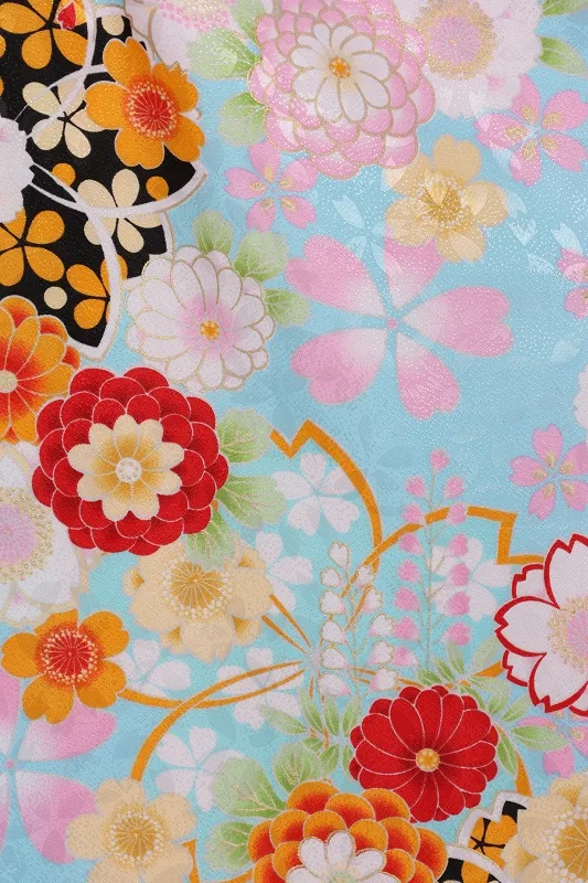 七五三(7歳女児)464/水色桜柄