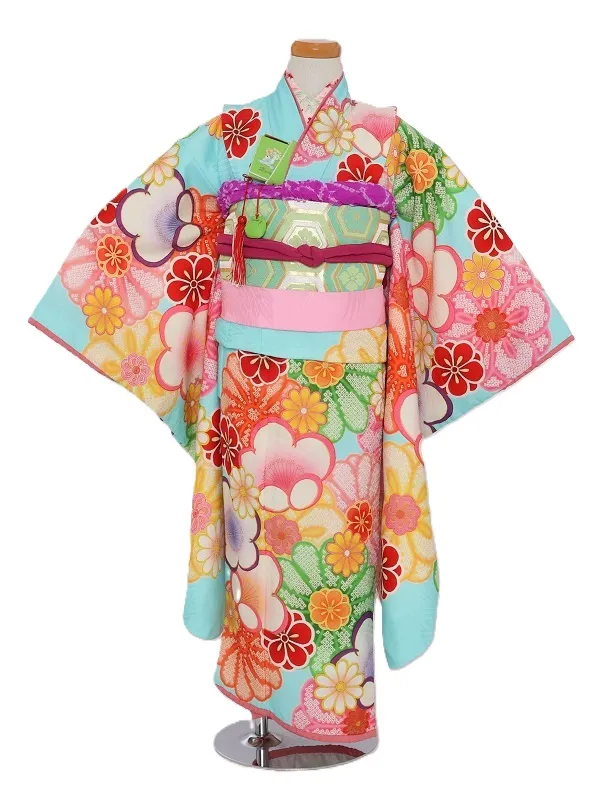 七五三(7歳女児)466/水色ｶﾗﾌﾙ菊柄