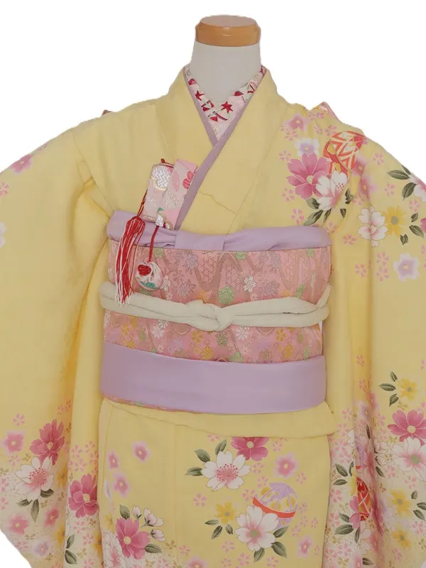 七五三(7歳女児)468/うす黄色裾うす紫手毬と花