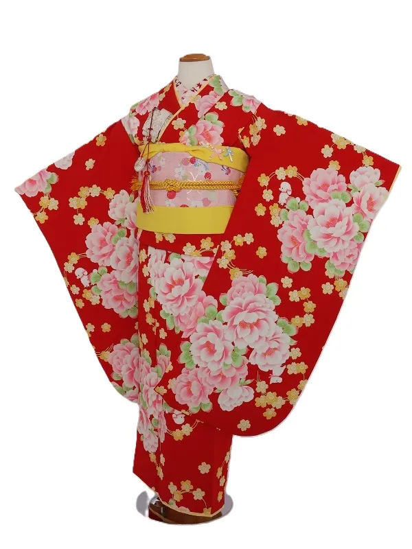 七五三(7歳女児)470/赤地桜牡丹犬