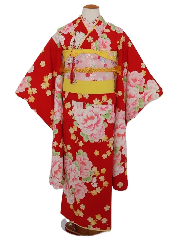 七五三(7歳女児)470/赤地桜牡丹犬