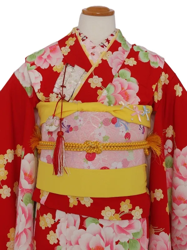 七五三(7歳女児)470/赤地桜牡丹犬