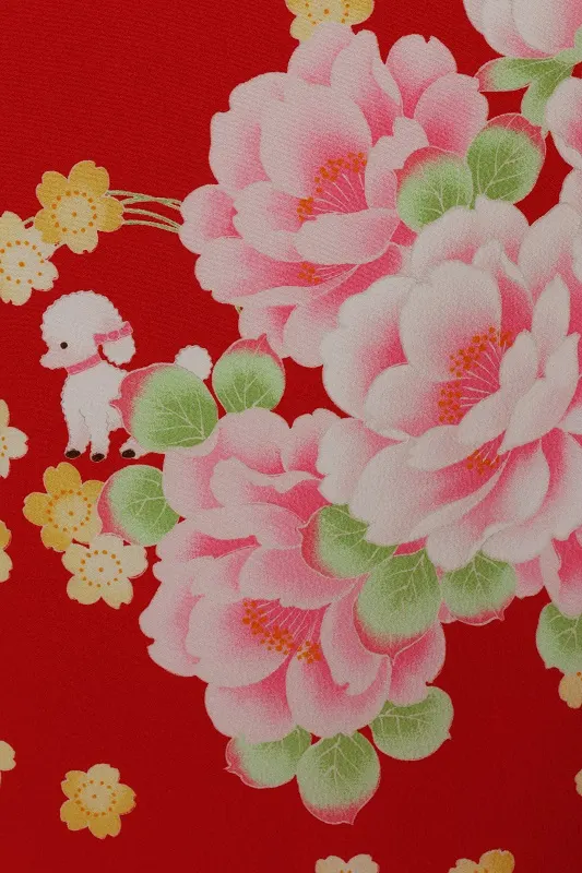 七五三(7歳女児)470/赤地桜牡丹犬