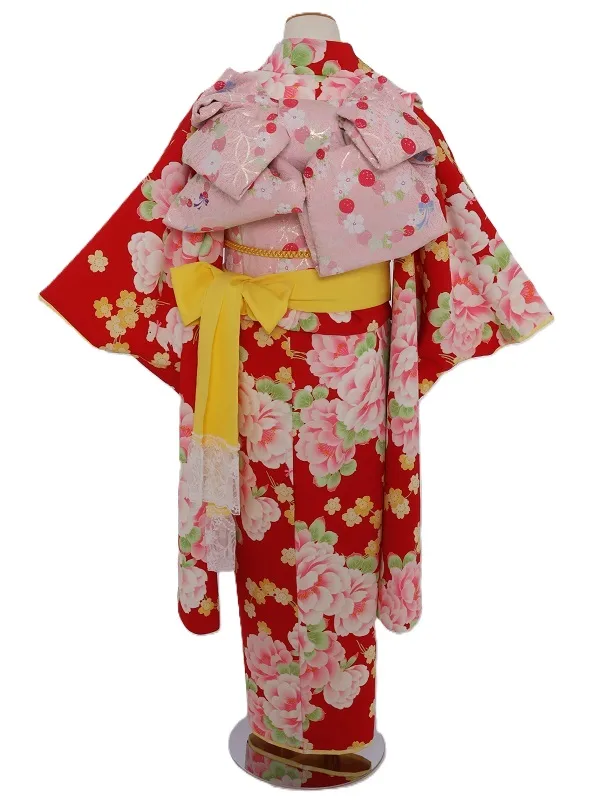 七五三(7歳女児)470/赤地桜牡丹犬