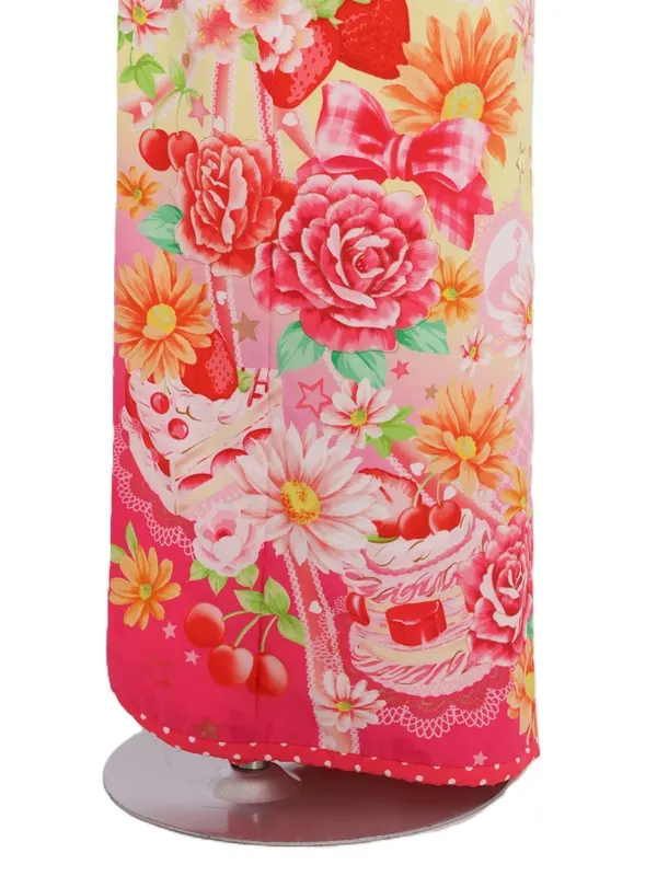 七五三(7歳女児)475/黄色とﾋﾟﾝｸぼかしﾘﾎﾞﾝとｹｰｷ洋花