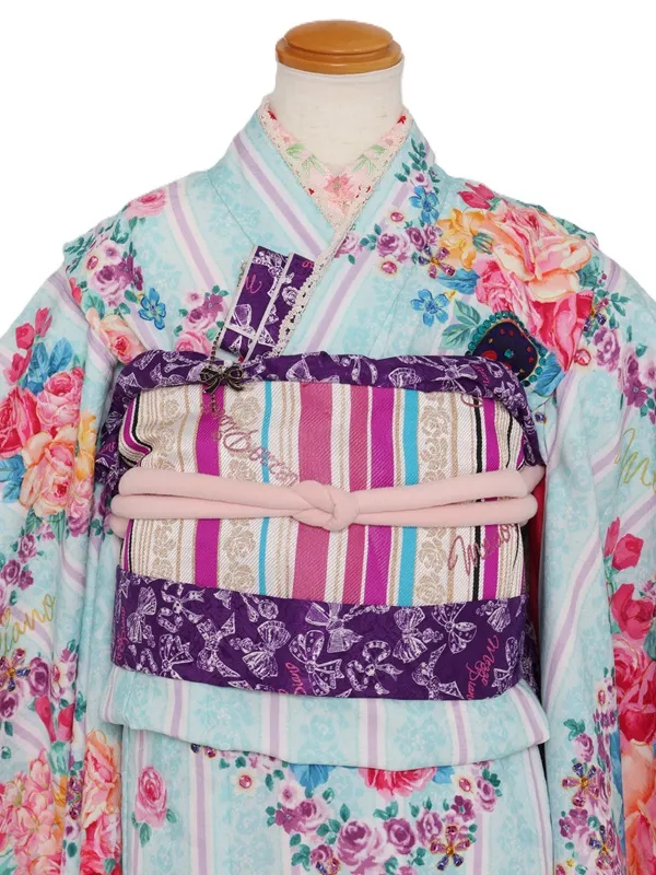 七五三(7歳女児)476/水色紫ｽﾄﾗｲﾌﾟ洋花