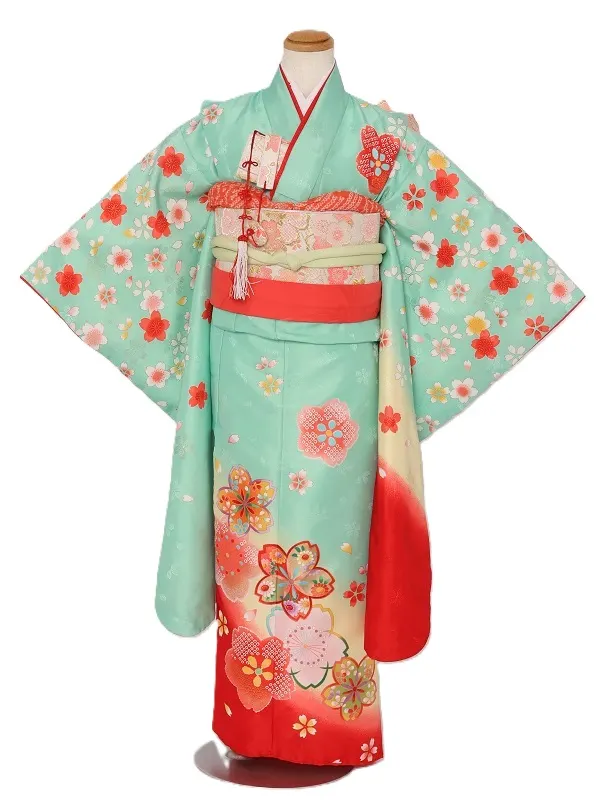 七五三(7歳女児)479/ﾐﾝﾄｸﾞﾘｰﾝ裾赤桜