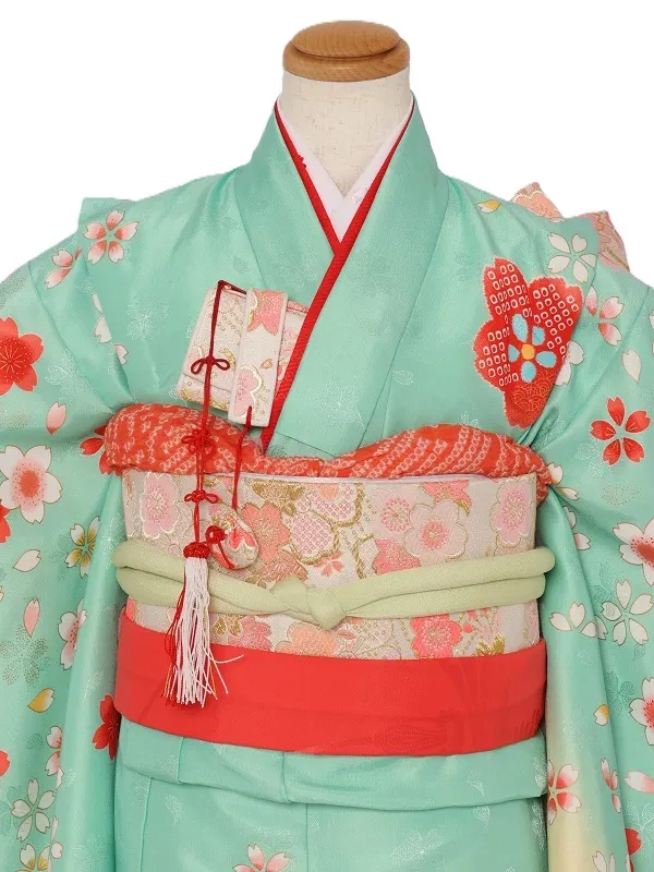 七五三(7歳女児)479/ﾐﾝﾄｸﾞﾘｰﾝ裾赤桜