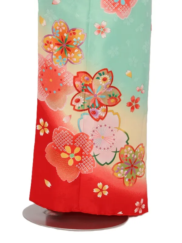 七五三(7歳女児)479/ﾐﾝﾄｸﾞﾘｰﾝ裾赤桜