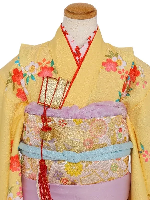 七五三(7歳女児)481/うす黄色青海波手毬桜