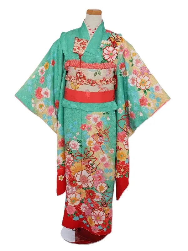 七五三(7歳女児)483/浅みどり裾赤八重桜鈴
