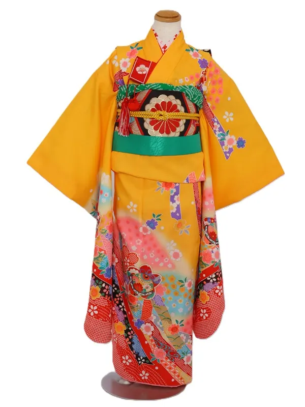 七五三(7歳女児)488/山吹色鹿の子のしめ柄