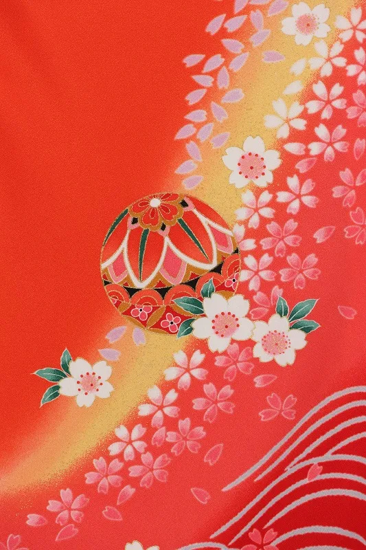 七五三(7歳女児)489/朱色黄色ぼかし青海波