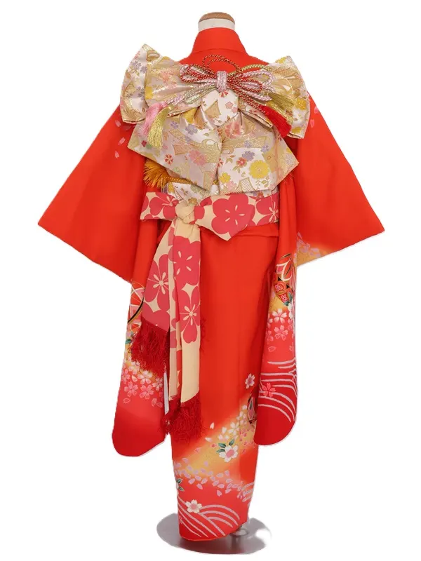 七五三(7歳女児)489/朱色黄色ぼかし青海波