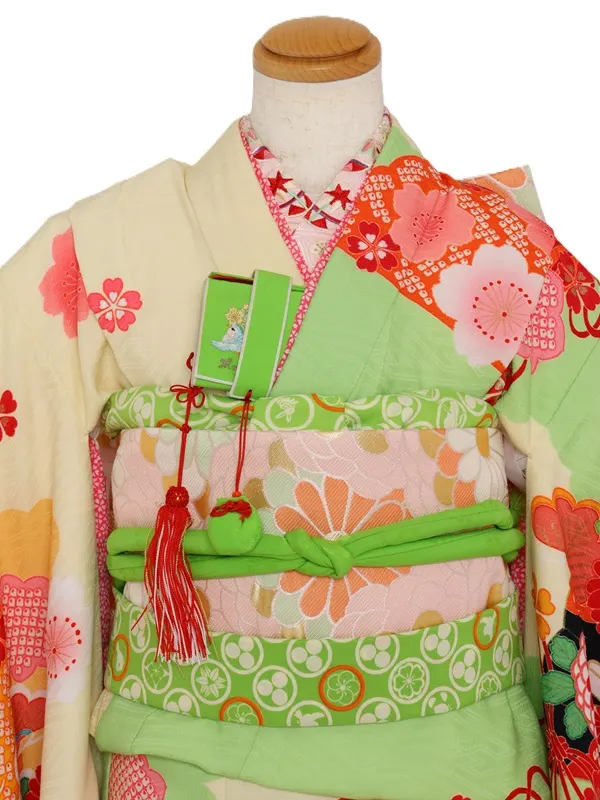 七五三(7歳女児)493/黄緑扇うさぎ桜