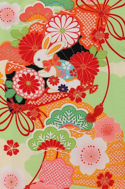 七五三(7歳女児)493/黄緑扇うさぎ桜
