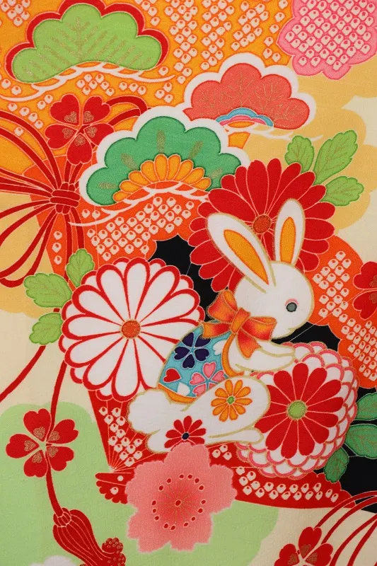 七五三(7歳女児)493/黄緑扇うさぎ桜