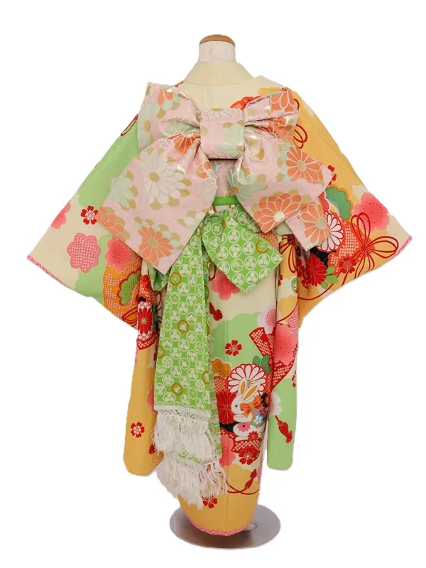 七五三(7歳女児)493/黄緑扇うさぎ桜