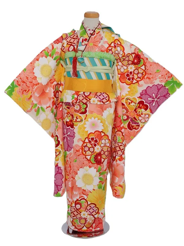 七五三(7歳女児)494/白地乱菊