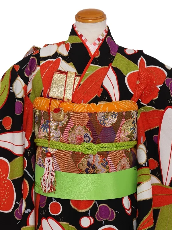 七五三(7歳女児)500/黒地梅と笹