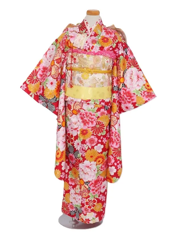 七五三(7歳女児)502/赤和花花輪柄