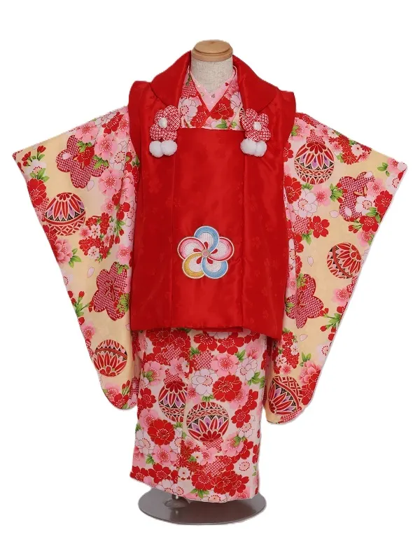 七五三(3歳女児)511/うす黄色 手毬しぼり桜