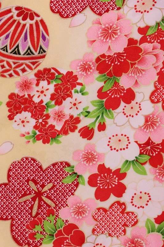 七五三(3歳女児)511/うす黄色 手毬しぼり桜