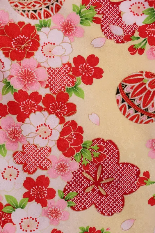 七五三(3歳女児)511/うす黄色 手毬しぼり桜