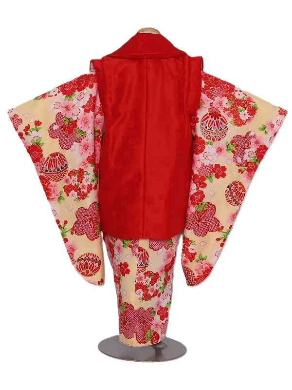 七五三(3歳女児)511/うす黄色 手毬しぼり桜