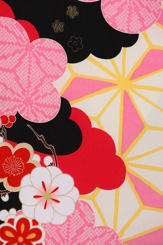 七五三(3歳女児)513/黒 麻の葉梅しぼり