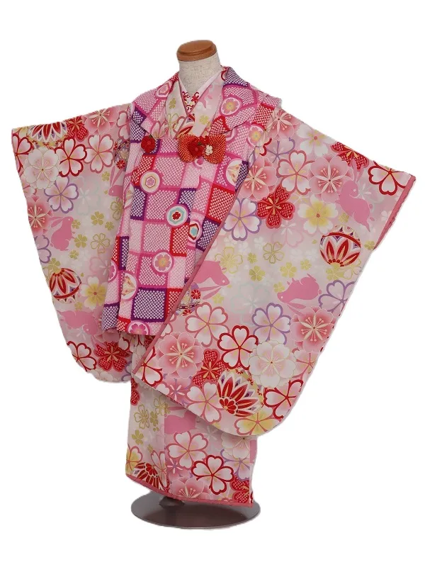 七五三(3歳女児)515/ﾋﾟﾝｸ地 ﾋﾟﾝｸぼかし桜うさぎ