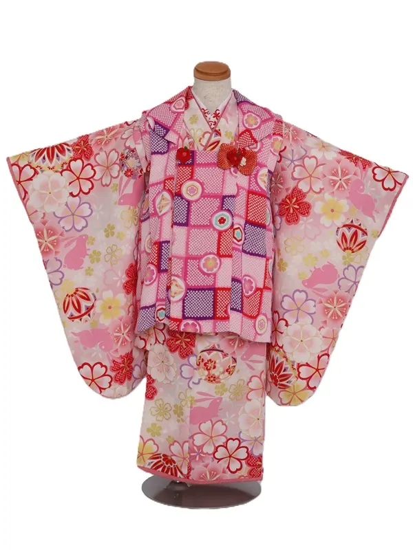 七五三(3歳女児)515/ﾋﾟﾝｸ地 ﾋﾟﾝｸぼかし桜うさぎ
