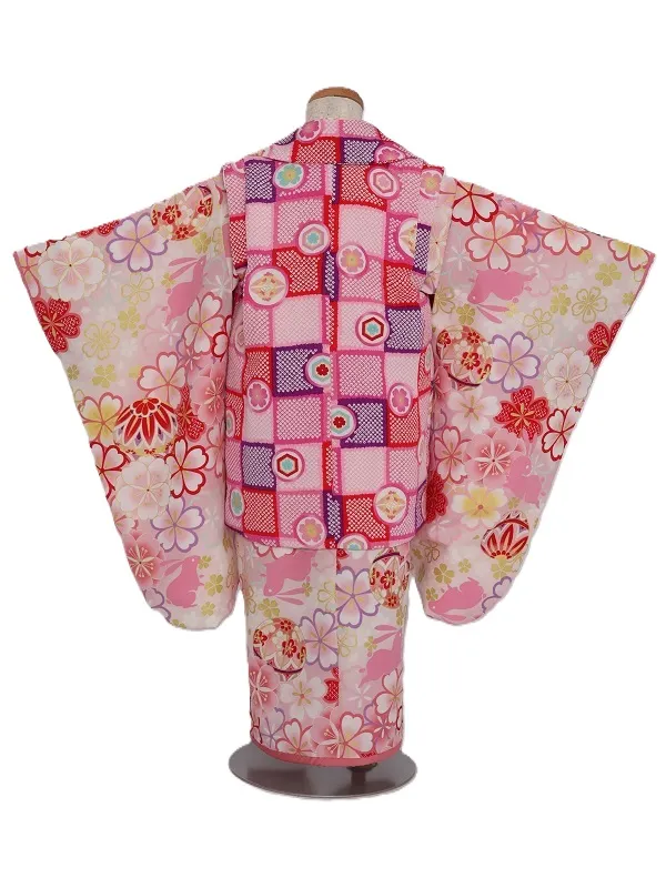 七五三(3歳女児)515/ﾋﾟﾝｸ地 ﾋﾟﾝｸぼかし桜うさぎ