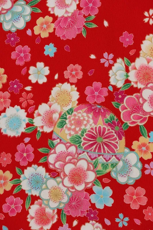 七五三(3歳女児)517/赤 手毬桜吹雪
