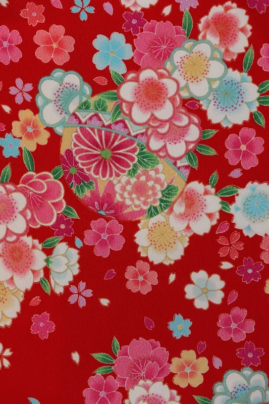 七五三(3歳女児)517/赤 手毬桜吹雪