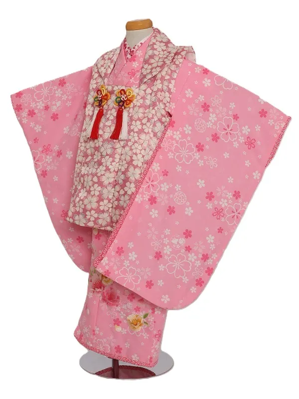 七五三(3歳女児)519/ﾋﾟﾝｸ地 桜柄八重桜刺繍