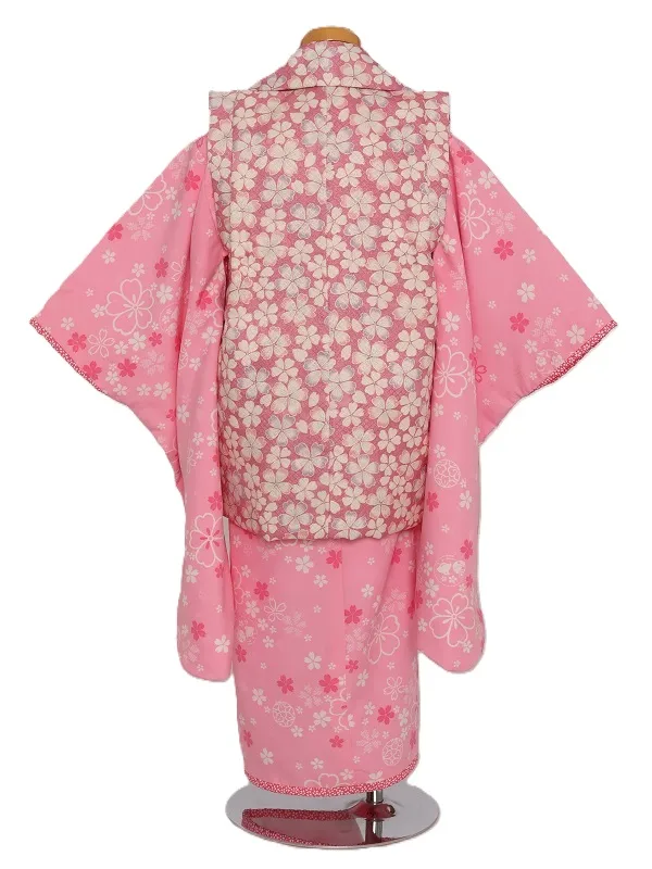七五三(3歳女児)519/ﾋﾟﾝｸ地 桜柄八重桜刺繍