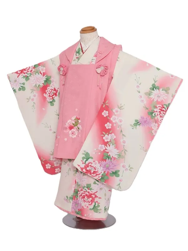 七五三(3歳女児)520/白地ﾋﾟﾝｸぼかし菊