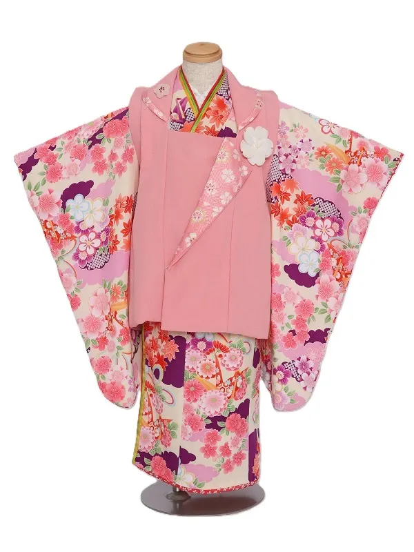七五三(3歳女児)521/うす黄色 手毬しぼり桜